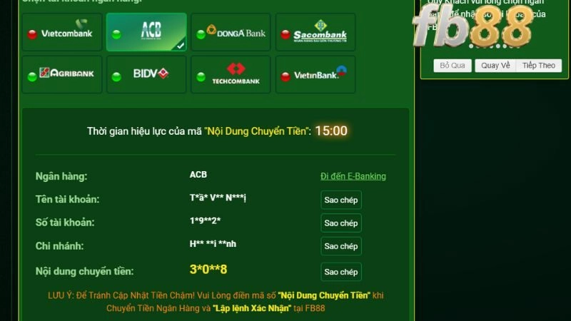 fb88 – Các bước nạp tiền